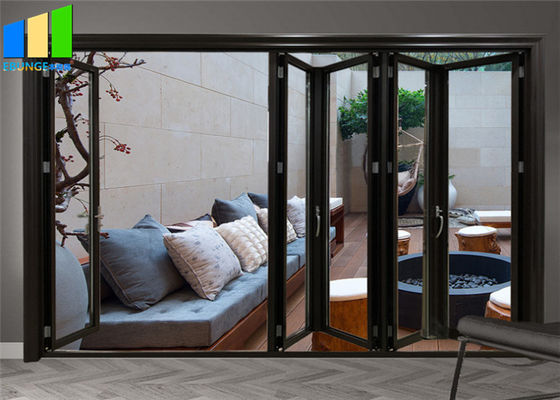 Puertas plegables de cristal del acordeón del patio del marco de aluminio exterior del negro
